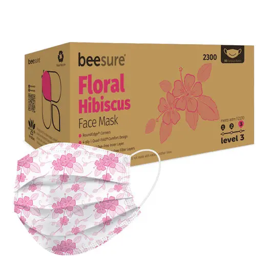 BeeSure Floral Earloop Face Mask, ASTM Level 3, Hibiscus Pink, 50/Box, BE2300 thumbnail 7