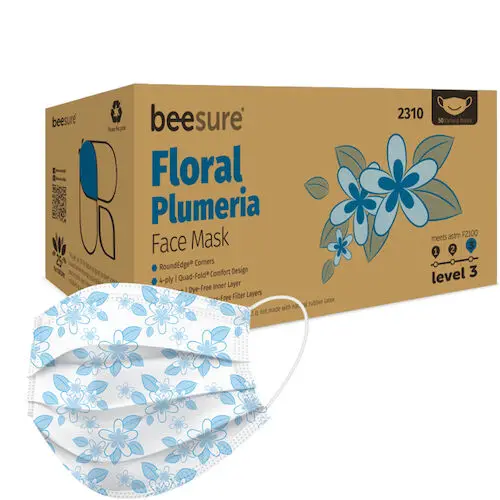 BeeSure Floral Earloop Face Mask, ASTM Level 3, Plumeria Blue, 50/Box, BE2310 thumbnail 6