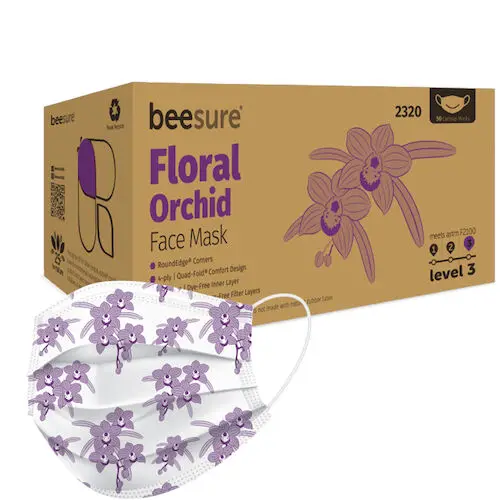BeeSure Floral Earloop Face Mask, Orchid Printed Design, ASTM Level 3, 50/Box, BE2320 thumbnail 3