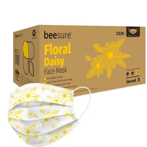 BeeSure Floral Design ASTM Level 3 Earloop Face Mask, Daisy Yellow, 50/Box, BE2330 thumbnail 3