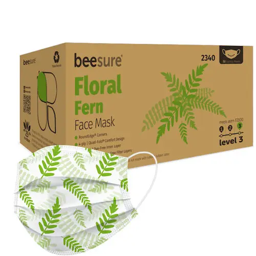 BeeSure Floral Design ASTM Level 3 Earloop Face Mask, Fern Green, 50/Box, BE2340 thumbnail 2