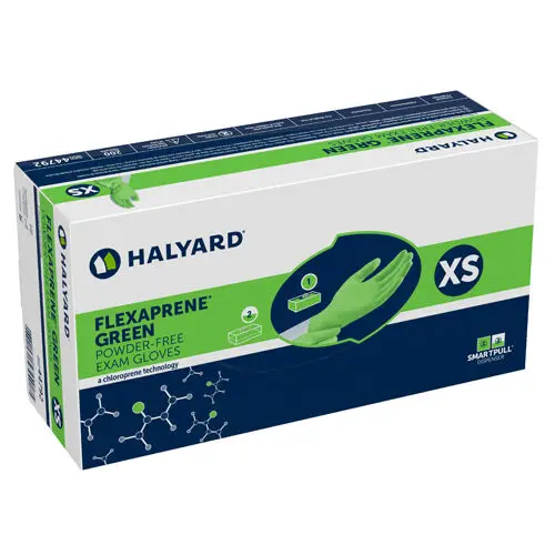 Halyard FlexaPrene Chloroprene Exam Gloves, Powder-Free, Non-Sterile, Extra Small, Green, Textured Fingertips, 200/Box, 44792 thumbnail 4