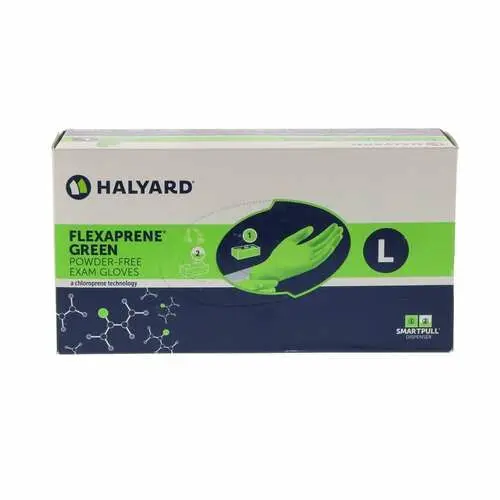 Halyard FlexaPrene Chloroprene Exam Gloves, Powder-Free, Non-Sterile, Large, Green, Textured Fingertips, 200/Box, 44795 thumbnail 4