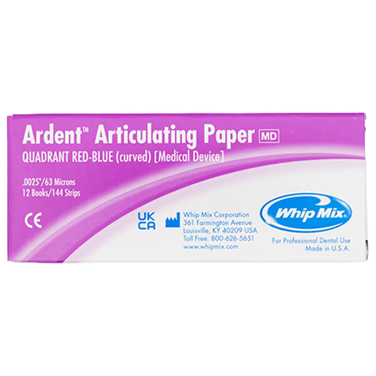 Ardent Articulating Paper, Quadrant Red/Blue, Curved, 0.0025" (63 Microns), 144 Strips/Box, 12 Booklets, Whip Mix #60008 thumbnail 2