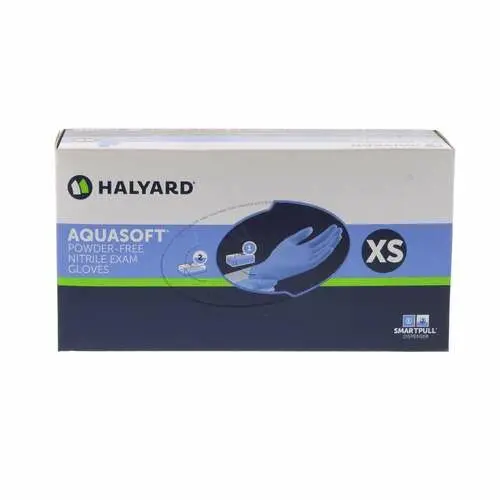 Halyard AquaSoft Nitrile Exam Gloves, Powder-Free, Non-Sterile, Extra Small, Blue, Textured, 300/Box, 43932 thumbnail 3