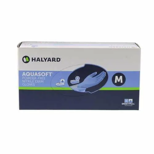 Halyard AquaSoft Nitrile Exam Gloves, Powder-Free, Non-Sterile, Medium, Blue, Textured, 300/Box, 43934 thumbnail 7