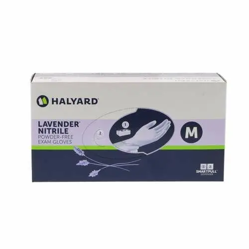 Halyard KC100 Lavender Nitrile Exam Gloves, Powder-Free, Latex-Free, Non-Sterile, Medium, Textured Fingertips, 250/Box, 52818 thumbnail 7
