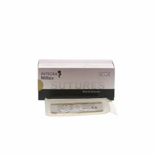 Integra Miltex Chromic Gut Suture, 4-0, 18" Monofilament, C-6 3/8 Circle Reverse Cutting Needle, Beige, 12/Box, 62501 thumbnail 6
