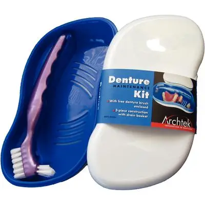 Archtek 3-Piece Denture Storage Case with Drain Basket and Denture Brush, White, 405W thumbnail 2
