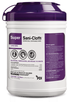 PDI Super Sani-Cloth Large Germicidal Disposable Wipes, 6" x 6.75", High Alcohol (55%), 160/Canister, Q55172 thumbnail 6