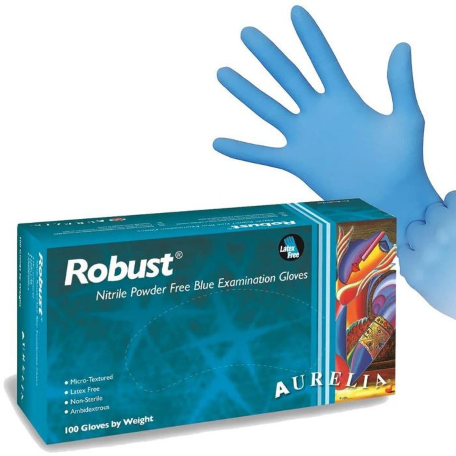 Aurelia Robust Nitrile Examination Gloves, Powder-Free, Micro-Textured, Large, Blue, 100/Box thumbnail 2