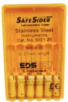 SafeSiders Endodontic Hand Reamers, 21 mm, 0.02 Taper, Size #20, Yellow, Stainless Steel, 6/Pkg, 5021-20 thumbnail 8
