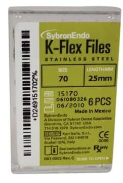 Kerr K-Flex Endodontic Files, #70 (Green), 25mm, Stainless Steel, Color-Coded Plastic Handle, 6/Pack, #15170 thumbnail 9