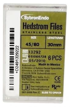 Kerr Hedstrom Endodontic Files, Stainless Steel, 30mm, Assorted #45-80, 6/Box, 13292 - Hedstrom Files 30mm #45-80 Assorted 6/Bx - Image 1