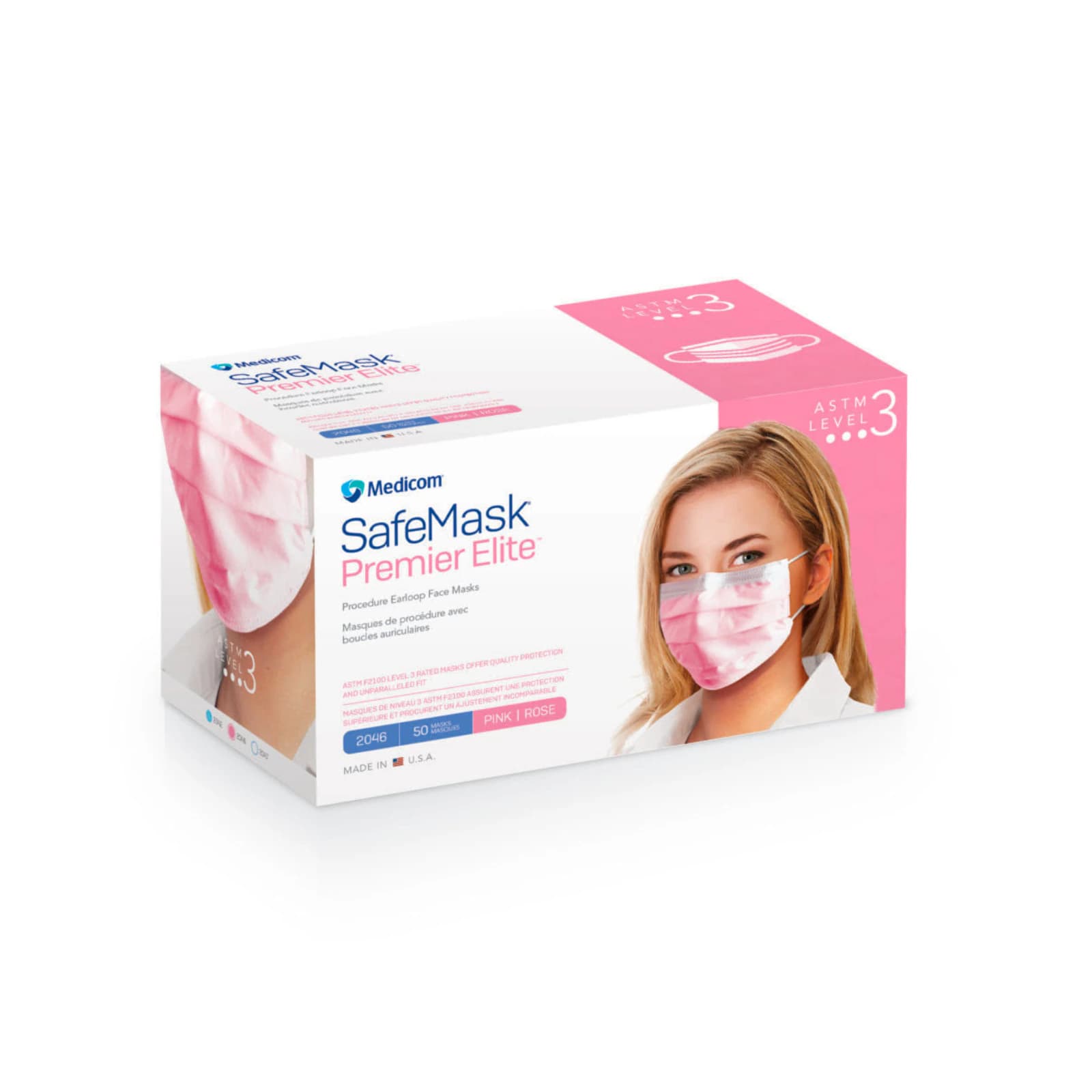 SafeMask Premier Elite ASTM Level 3 Procedure Face Mask, Earloop, Pink, 50/Box, 2046 thumbnail 16