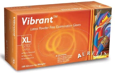 Aurelia Vibrant Chlorinated Examination Latex Gloves, Powder-Free, Micro-Textured, Medium, 100/Box thumbnail 2
