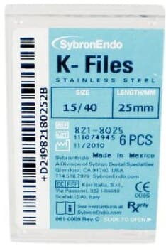 Kerr K-Files, Stainless Steel, 25mm, #15-40 Assorted, 6/Box, 821-8025 thumbnail 4