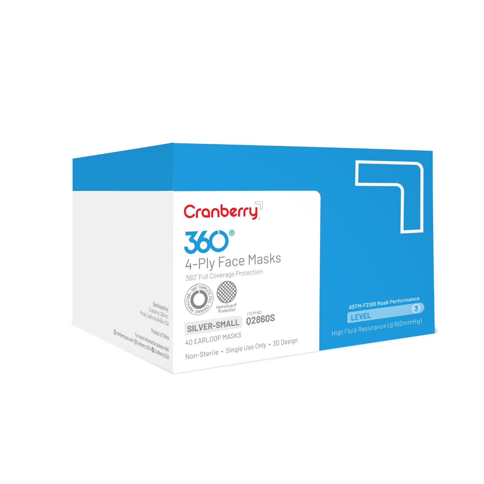 Cranberry 360 Anti-Fog 4-Ply Earloop Face Mask, ASTM Level 3, Small, Silver, 40/Box, Q2860S thumbnail 12