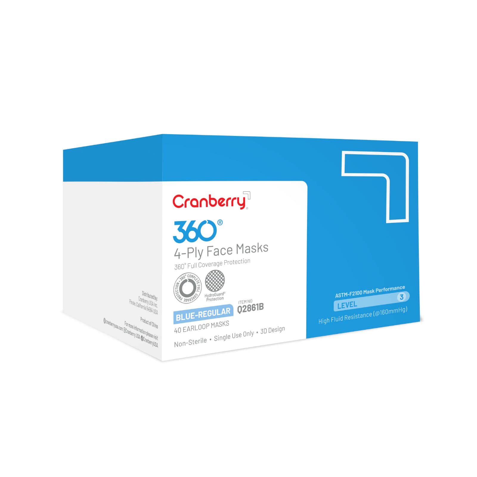 Cranberry 360 AntiFog 4-Ply Earloop Face Mask, ASTM Level 3, Regular, Blue, 40/Box, Q2861B thumbnail 15