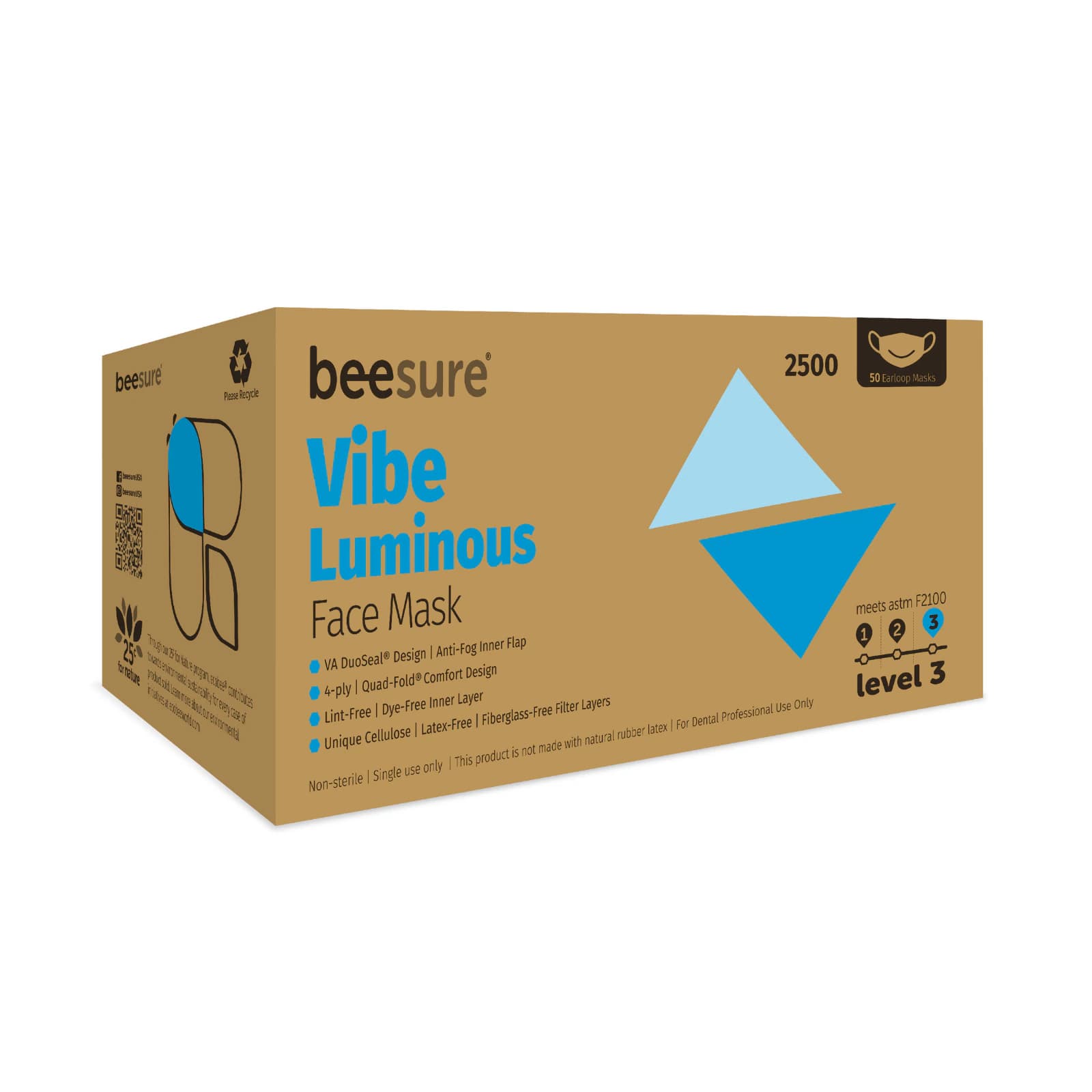 BeeSure Vibe Procedure Face Mask, ASTM Level 3, Luminous Blue, 50/Box, BE2500 thumbnail 16