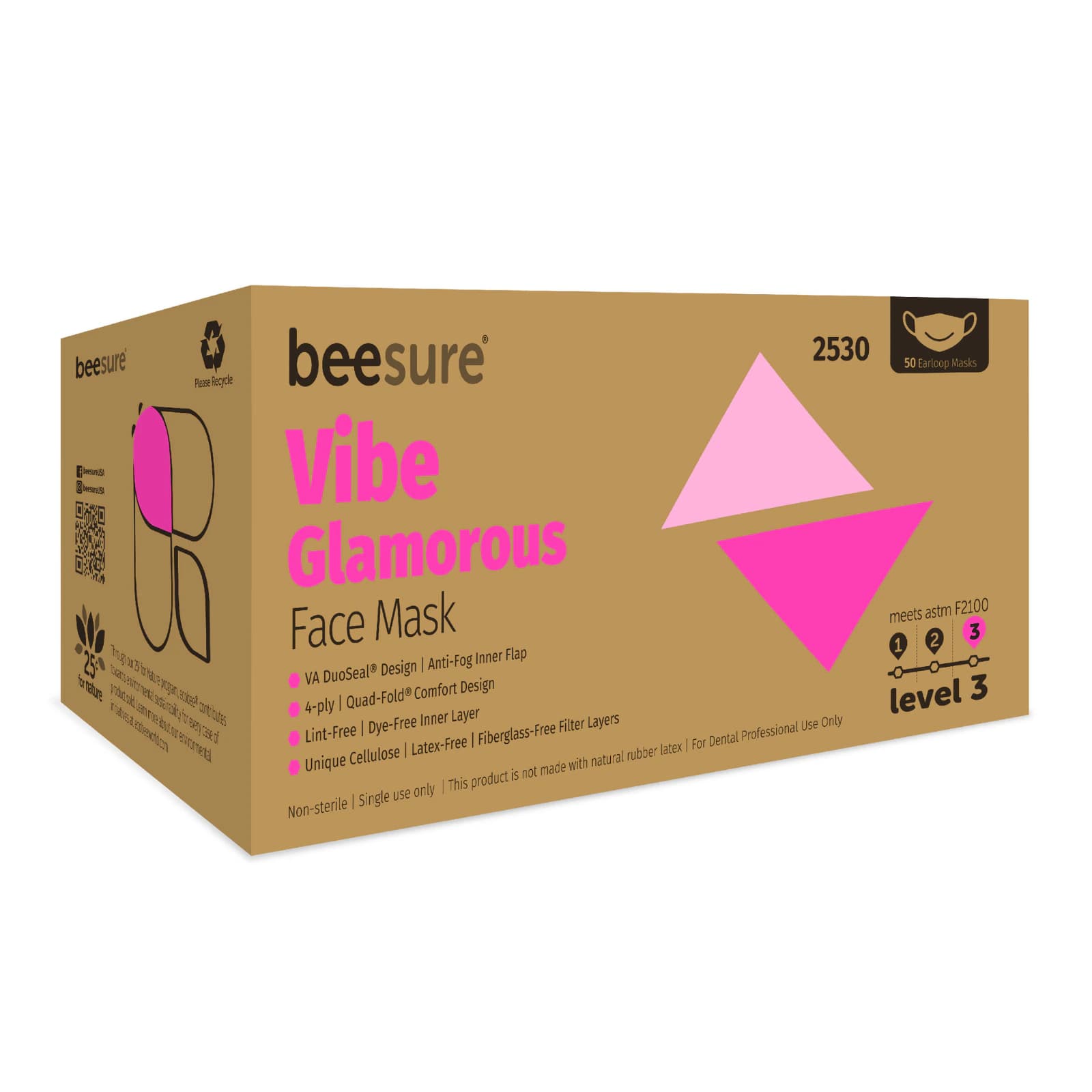 BeeSure Vibe Procedure Face Mask ASTM Level 3, Glamorous Pink, 50/Box, BE2530 thumbnail 17