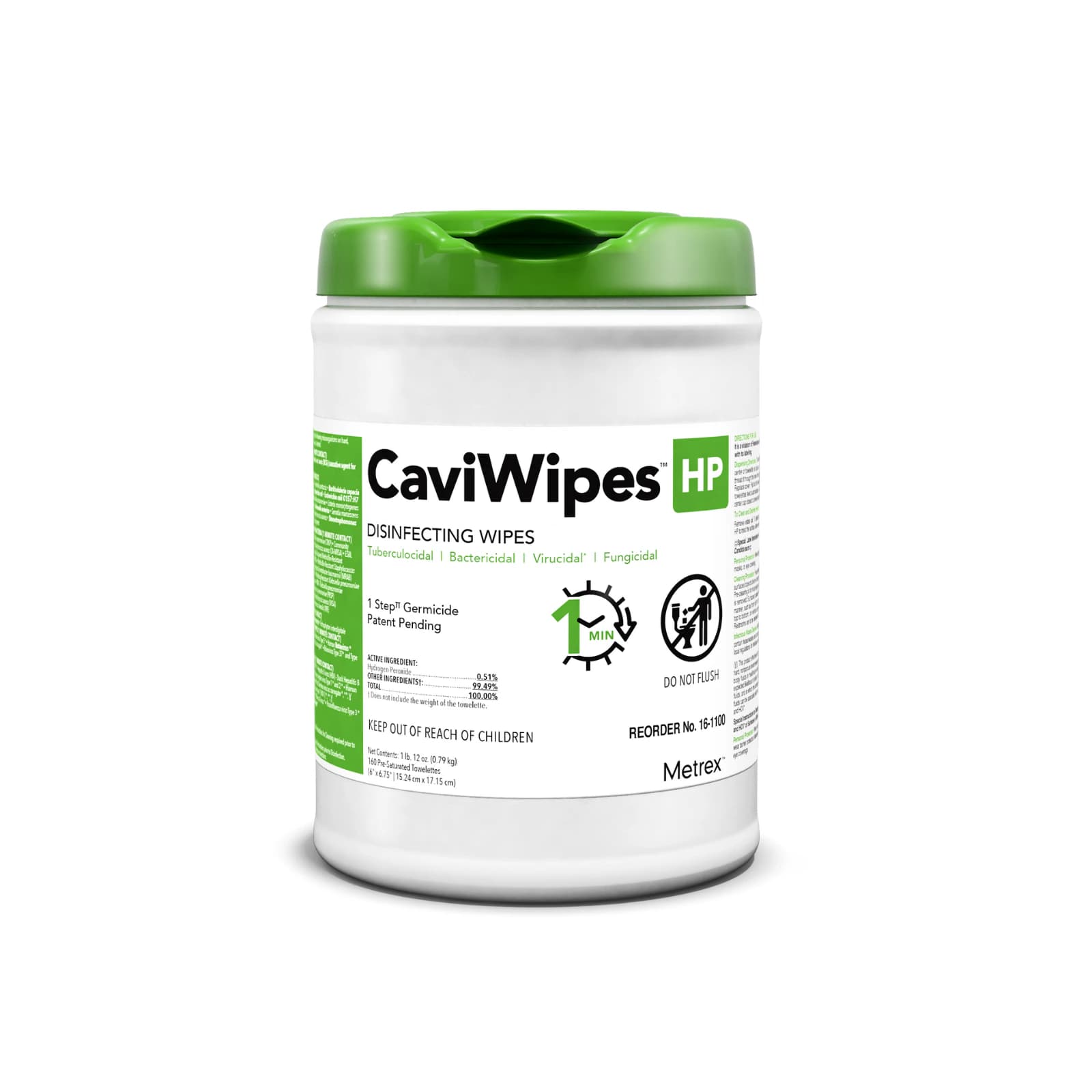 Metrex CaviWipes HP Disinfecting Towelettes, 160 Wipes/Canister, 12 Canisters/Case, 1920 Wipes/Case - CaviWipes HP 160/Can x 12/Cs - Image 1