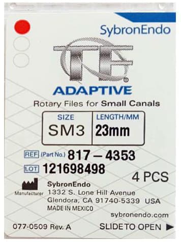 Kerr TF Adaptive Nickel-Titanium Rotary Files, SM3, 23 mm, Red, 4/Pk, 817-4353 thumbnail 14
