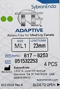 Kerr TF Adaptive Nickel-Titanium Rotary File, ML1, 23 mm, Green, 4/Pk, 817-8253 thumbnail 14