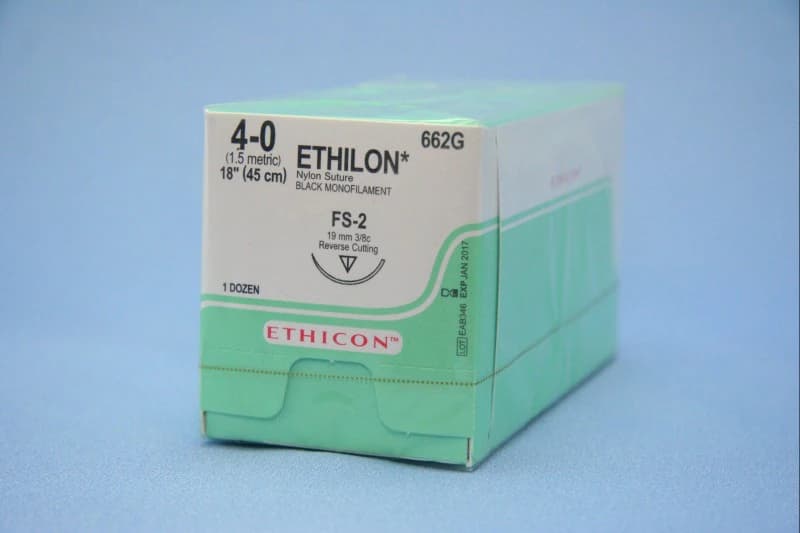 Ethicon Ethilon Nylon Monofilament Non-Absorbable Suture, 4-0, 18", FS-2 Reverse Cutting 3/8 Circle Needle, Black, 12/Box, 662G thumbnail 9