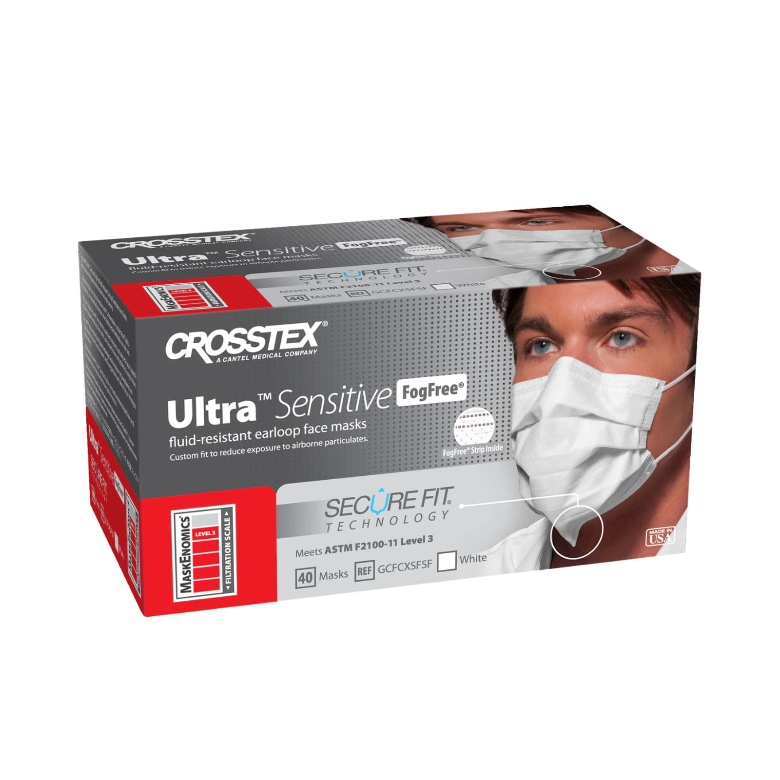 Crosstex Ultra SecureFit Earloop Surgical Face Mask, ASTM Level 3, Blue, 50/Box, GCFCXUSF thumbnail 16