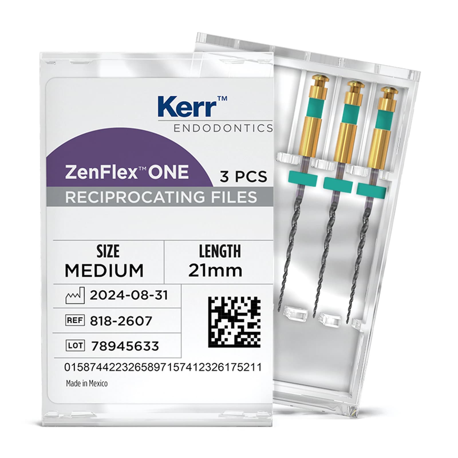 ZenFlex ONE Reciprocating NiTi File, Medium (Green), .35/.06, 21mm, 3/Pk, 818-2607 thumbnail 3