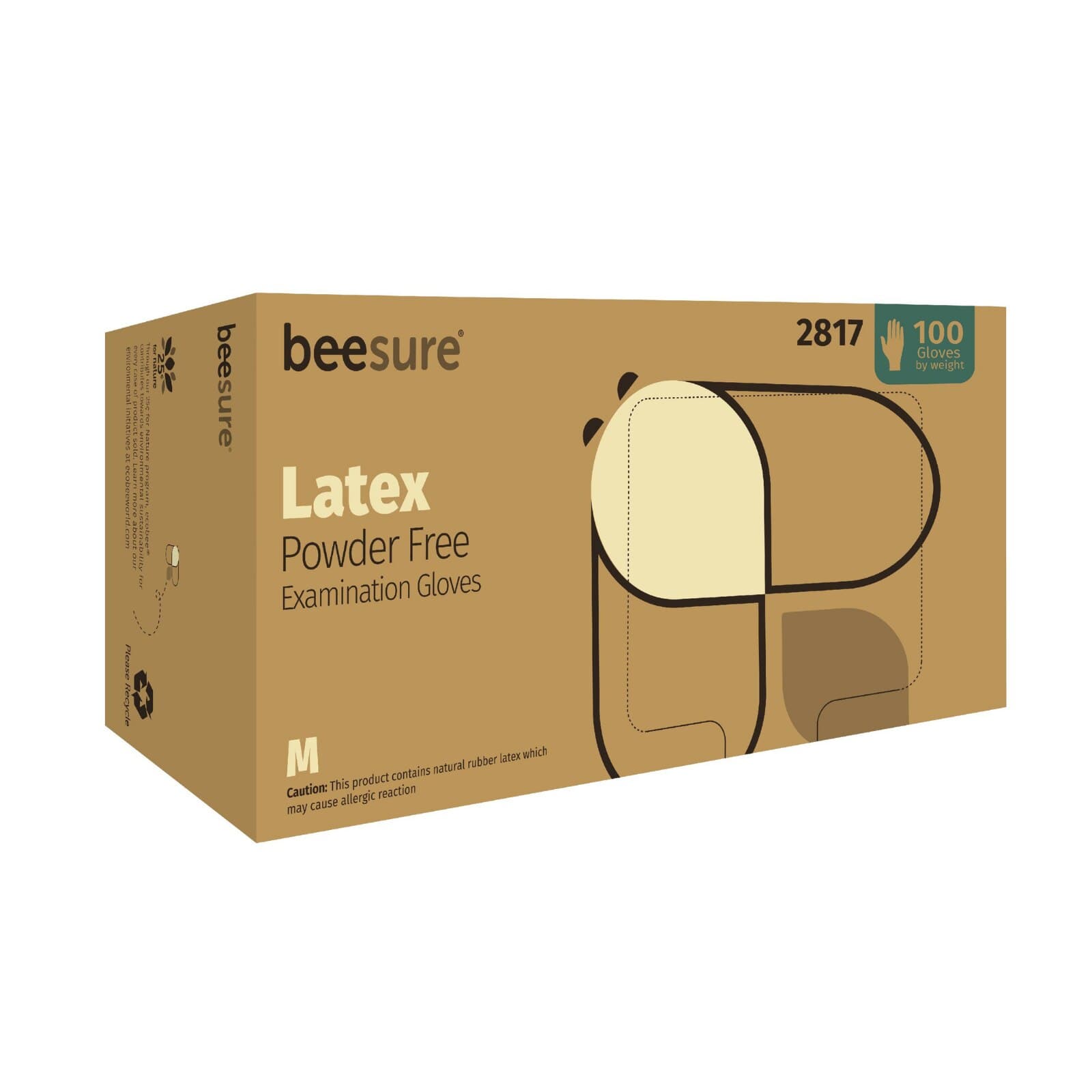 BeeSure Latex Powder-Free Exam Gloves, Medium, Natural, 100/Box, 2817 thumbnail 5