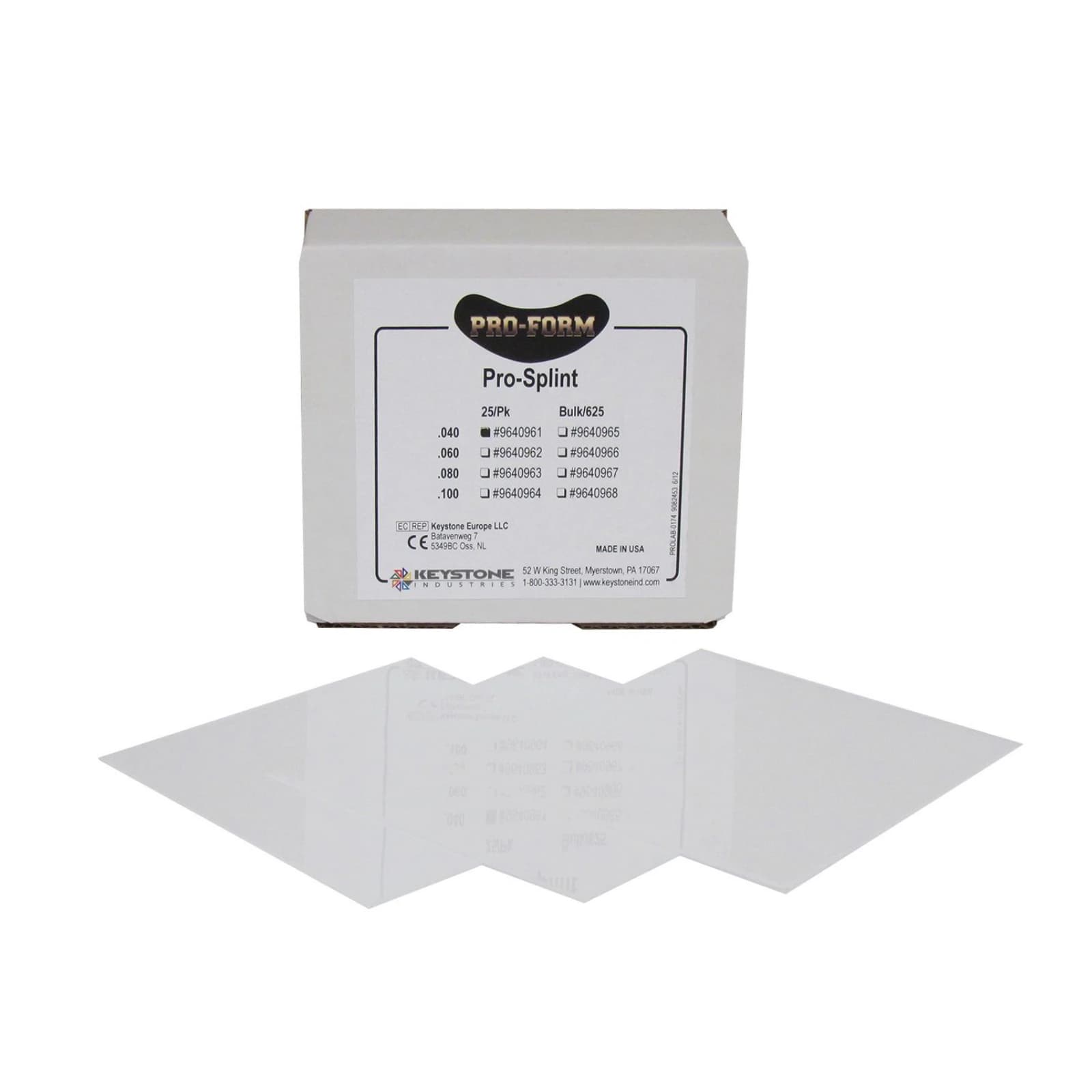 Keystone Pro-Form Pro-Splint Material, 5" x 5", 0.040" Thick, 25/Pk, 9640961 thumbnail 2