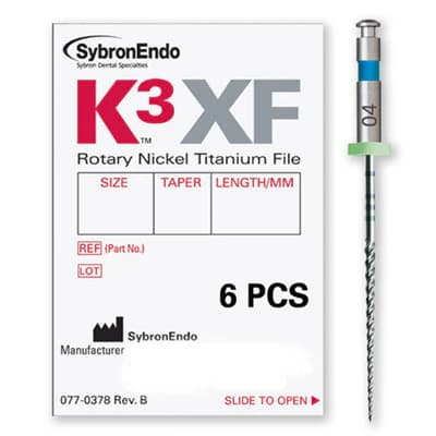 Kerr K3XF Nickel Titanium Rotary File, Size #30, .08 Taper, 30mm, Blue, Pack of 6, 823-8300 thumbnail 3