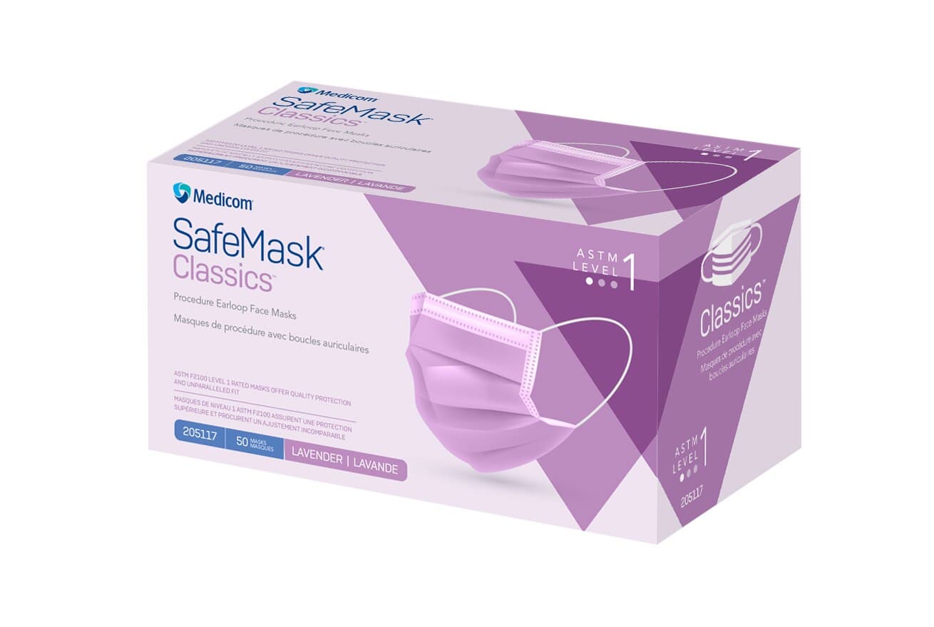 SafeMask® Classics™ Procedure Face Mask, ASTM Level 1, Earloop, Lavender, 50/Box, 205117 thumbnail 8