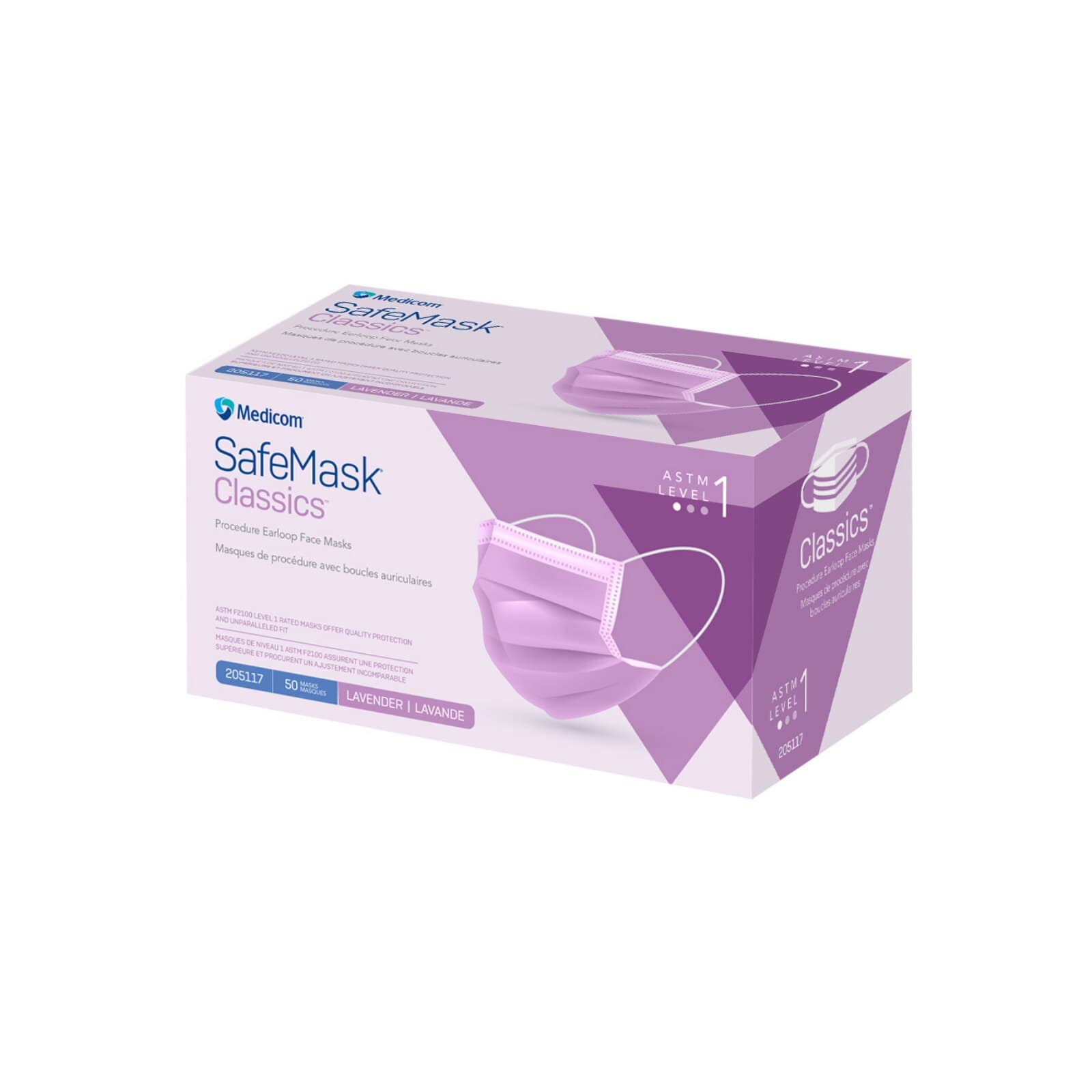 SafeMask® Classics™ Procedure Face Mask, ASTM Level 1, Earloop, Lavender, 50/Box, 205117 thumbnail 9