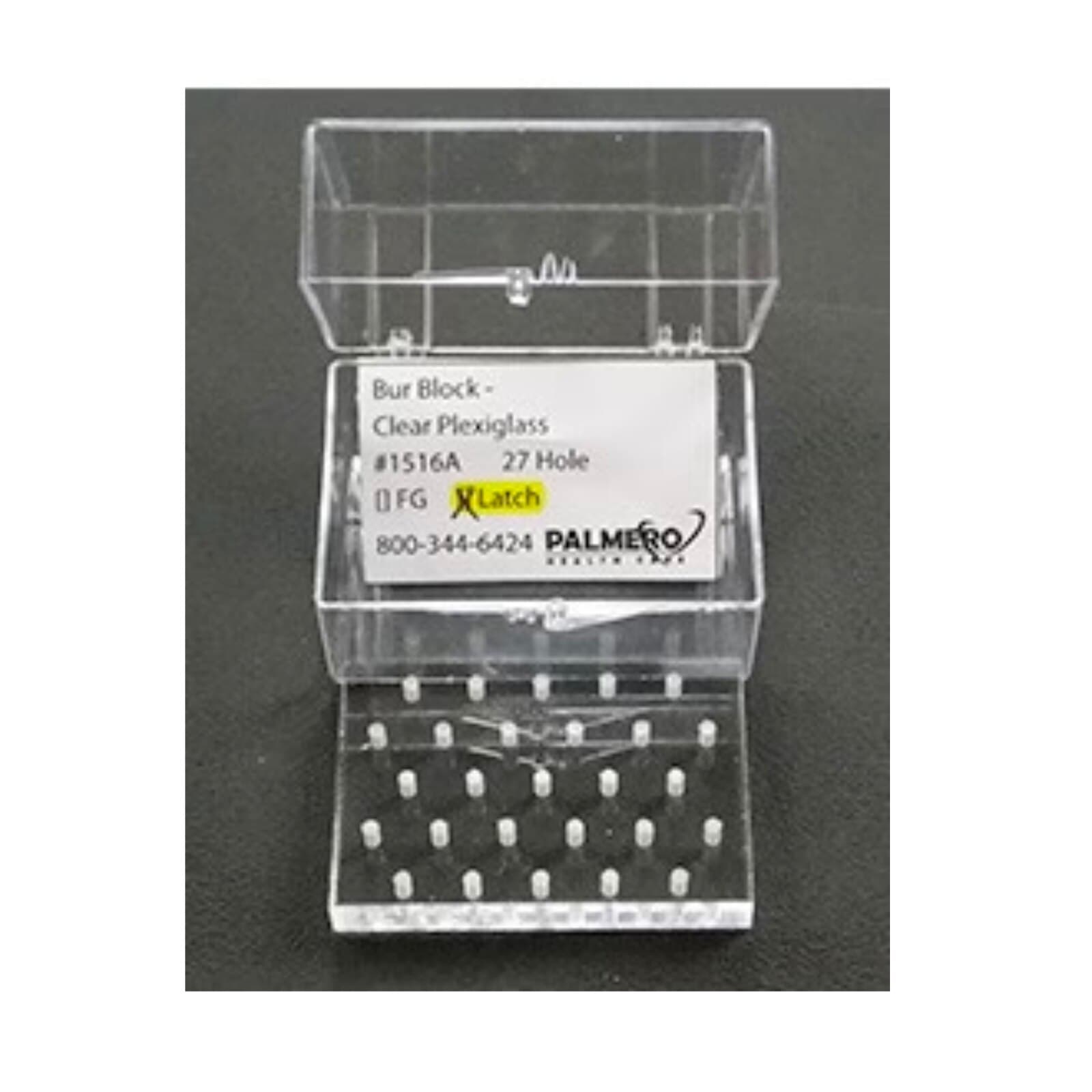 Palmero Clear Plexiglass Bur Block, 27-Hole FG, with Box, #1516AFG thumbnail 2