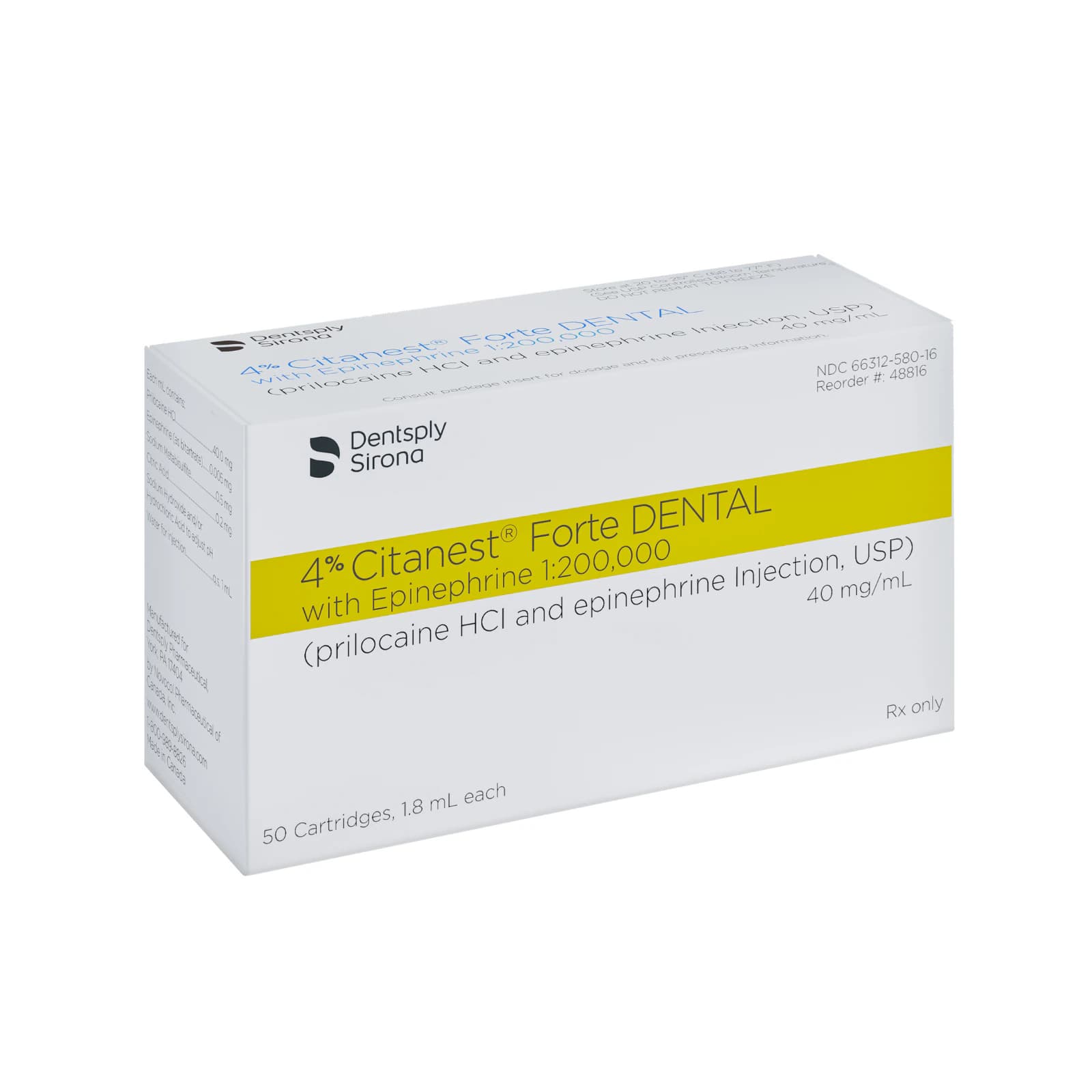 Citanest Forte 4% Prilocaine with Epinephrine 1:200,000 Dental Anesthetic Cartridges, 1.8 mL, 50/Box, 48816 thumbnail 7