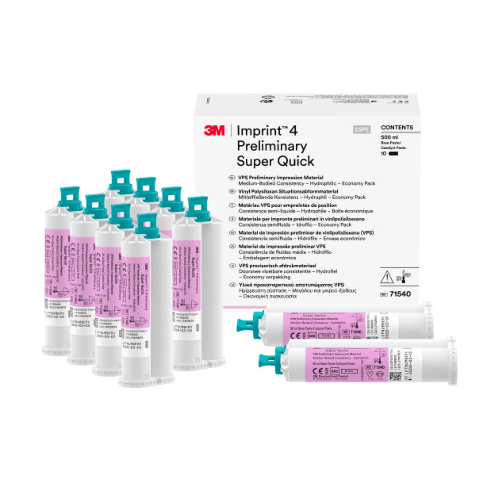 3M Imprint 4 Preliminary Super Quick VPS Impression Material, 50 mL Cartridges, Pink, Mint, Economy Pack, 10/Pk, 71540 thumbnail 3