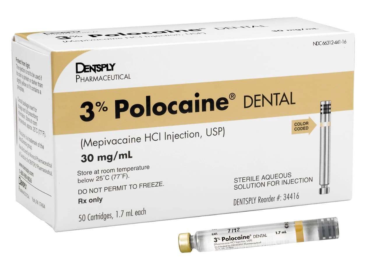 Polocaine 3% Mepivacaine Hydrochloride Injection, USP Plain, 1.7 mL Cartridges, 50/Box, 34416 thumbnail 8
