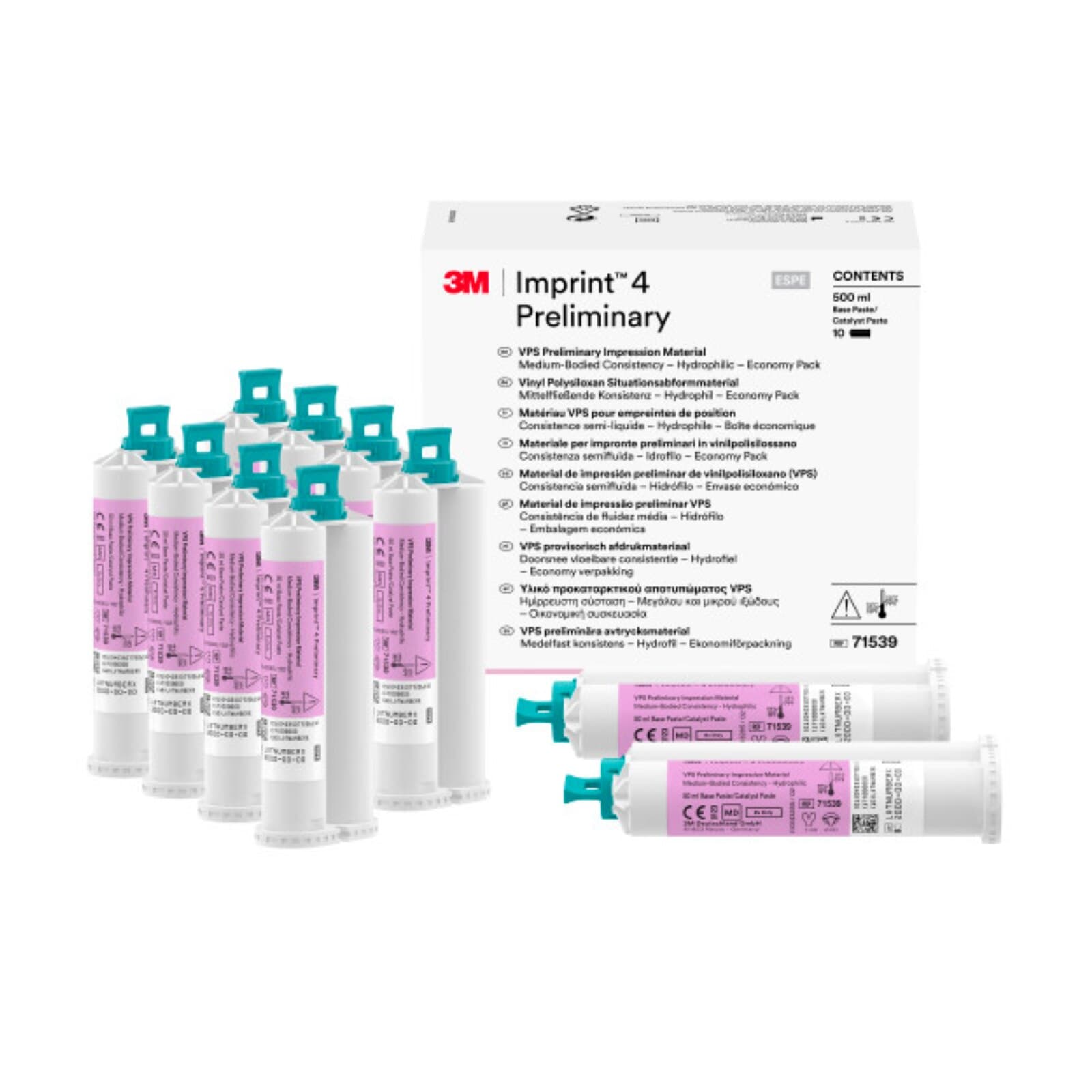 3M Imprint 4 Preliminary VPS Impression Material Economy Pack, Regular Set, Pink, Mint, 10 x 50 mL Cartridges, 71539 thumbnail 3