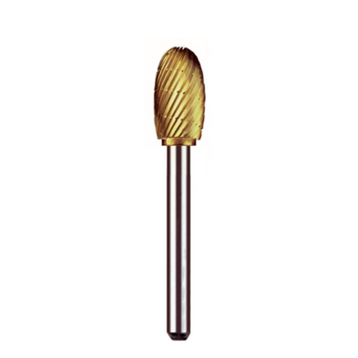 Dedeco Goldies Carbide Bur D-1/2, Titanium-Nitride Coated, 1/2" Diameter, 1/4" Shank, 1/Pk thumbnail 2
