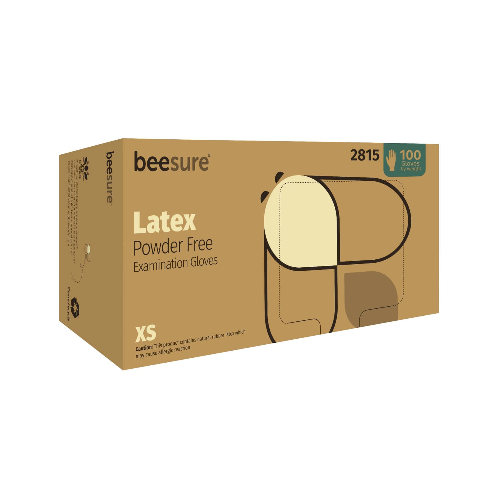 BeeSure Latex Powder-Free Exam Gloves, Extra Small, Natural, 100/Box, 2815 thumbnail 2