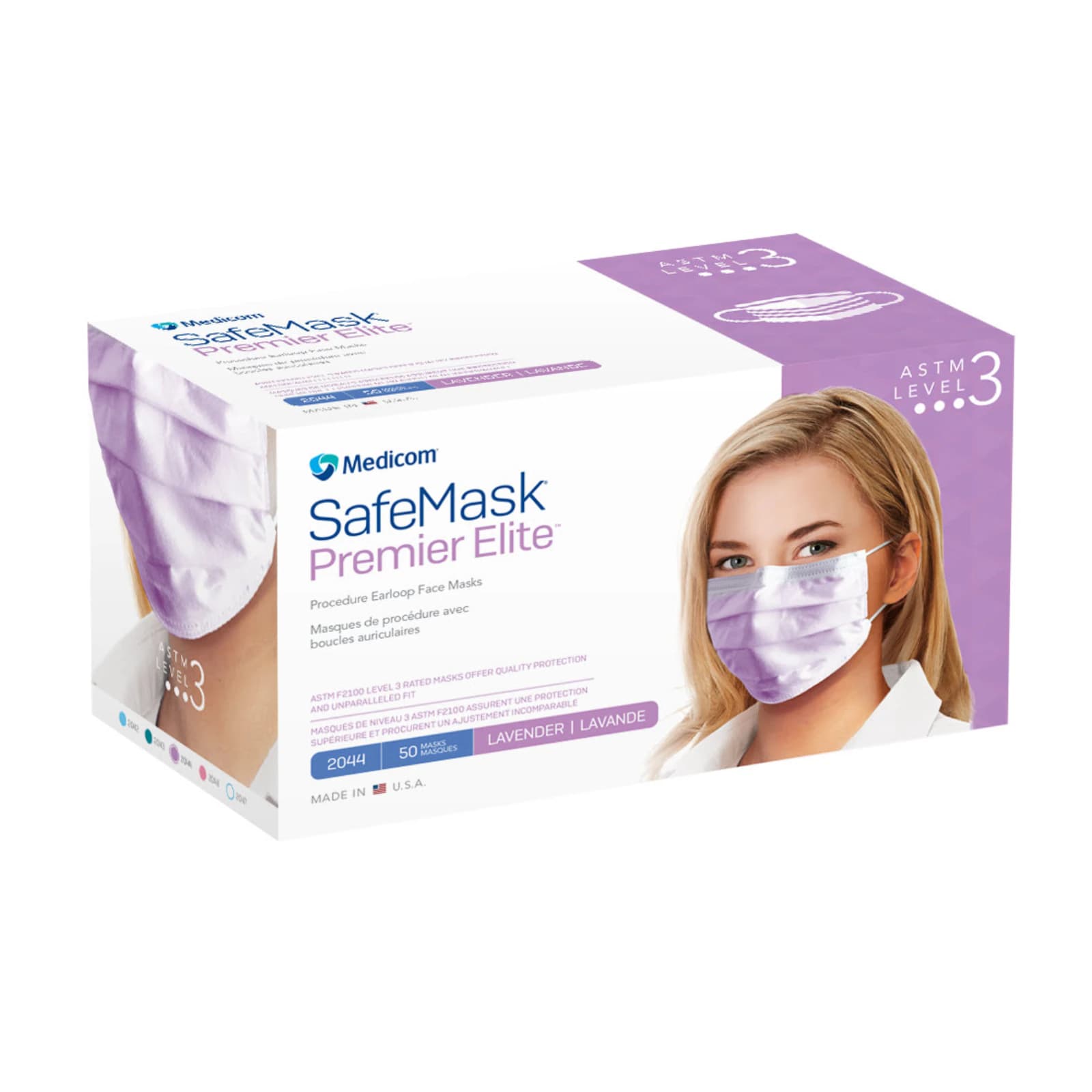 SafeMask Premier Elite Procedure Face Mask, ASTM Level 3, Earloop, Lavender, 50/Box, 2044 thumbnail 12