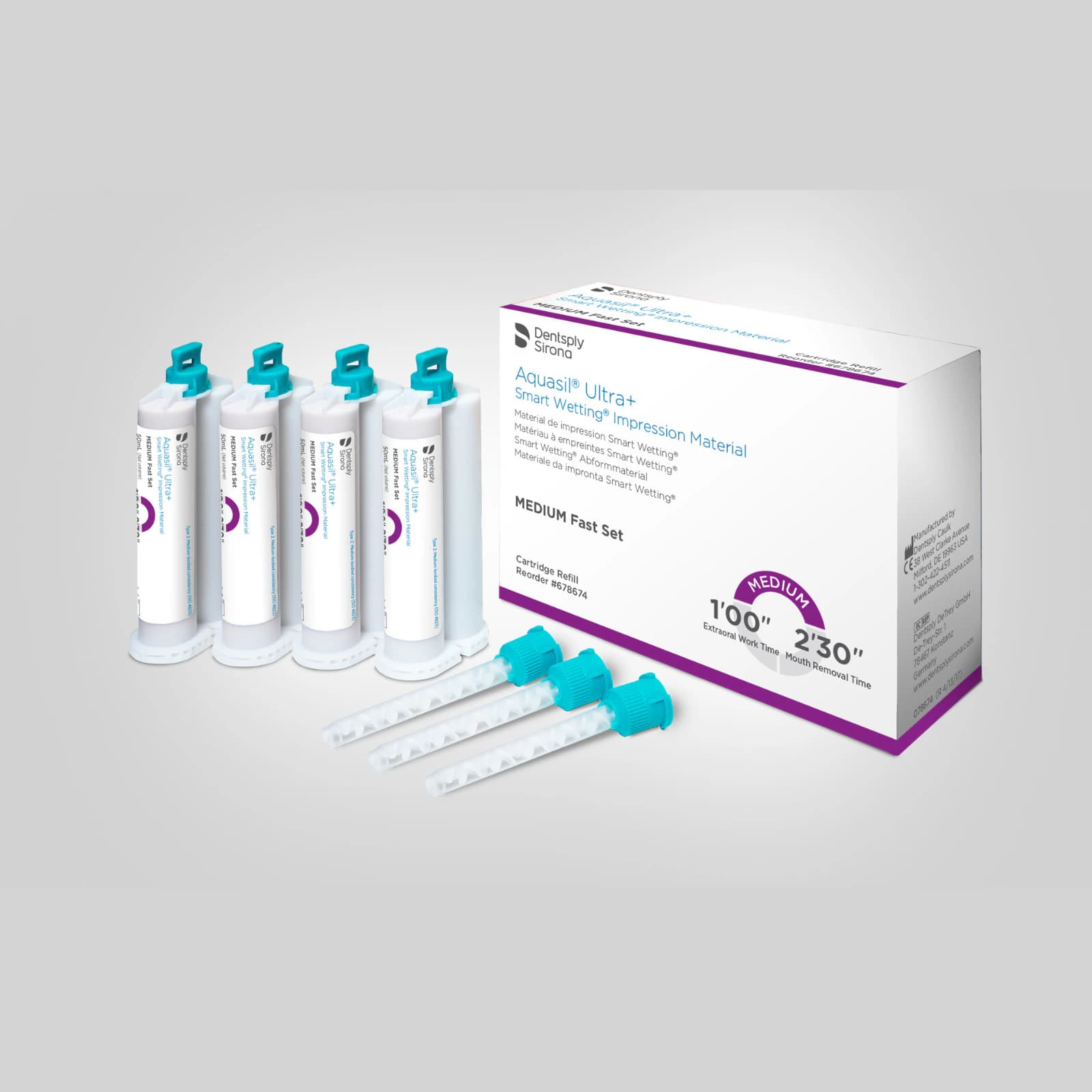Aquasil Ultra+ Smart Wetting VPS Impression Material, Cartridge Refill Pack, Medium Body, Fast Set, 50 ml, Mint, Purple, 4/Pk, 678674 thumbnail 4