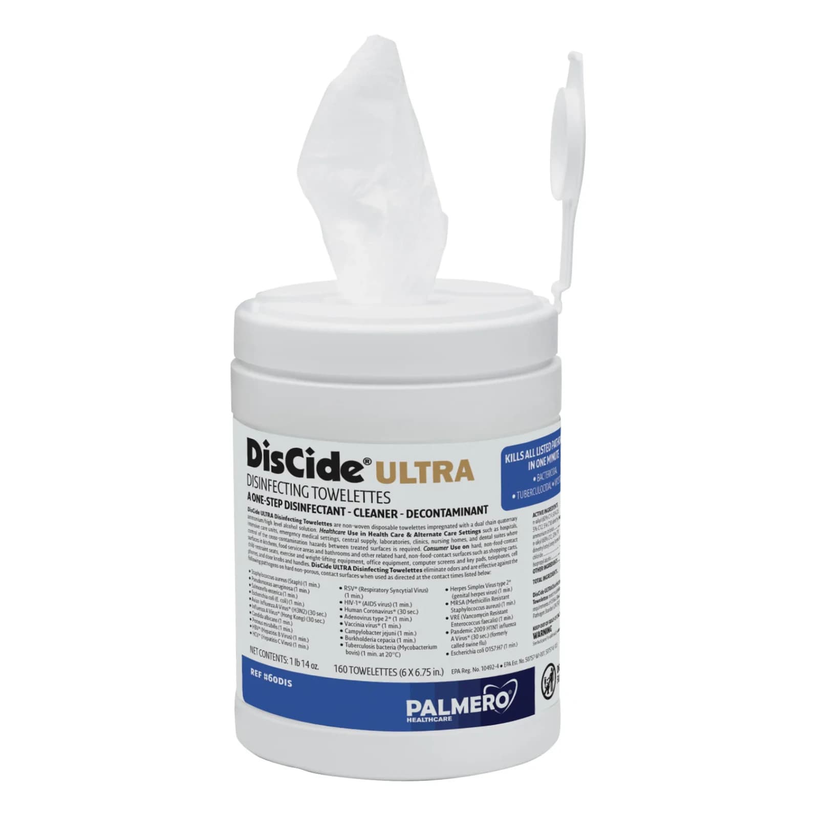 DisCide Ultra Wipes, Large, 160 Wipes/Can, 12 Cans/Case (1920 Wipes/Case) - DisCide Ultra Wipes Large 160/Can x 12/Case - Image 1