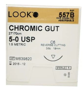 Look Chromic Gut Suture, 5-0, 27" (70 cm), C6 Reverse Cutting Needle, 3/8 Circle, 18 mm, 12/Pk, 557B thumbnail 6