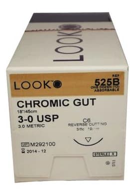 Look Chromic Gut Absorbable Suture, 3-0, 18", Reverse Cutting C-6 Needle, 3/8 Circle, 12/Box, 525B thumbnail 8