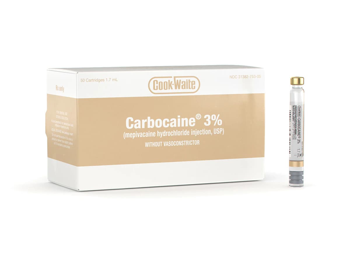 Septodont Carbocaine 3% Mepivacaine HCl Plain Local Anesthetic, 1.7 mL Cartridges, Tan, 50/Pk (SEP-99171) thumbnail 2