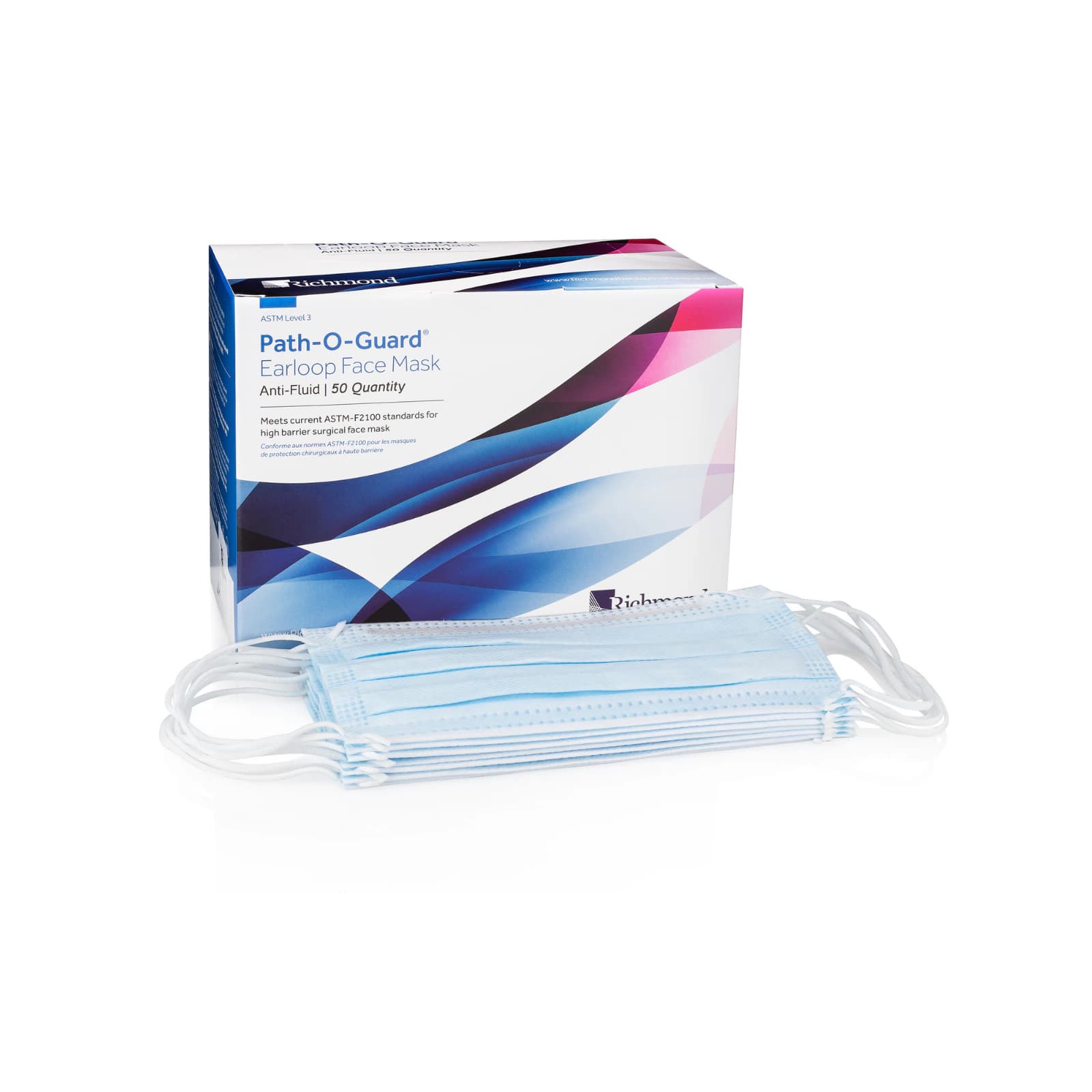 Richmond Path-O-Guard Anti-Fluid Earloop Face Mask, ASTM Level 3, Blue, 50/Box, 400582 thumbnail 10